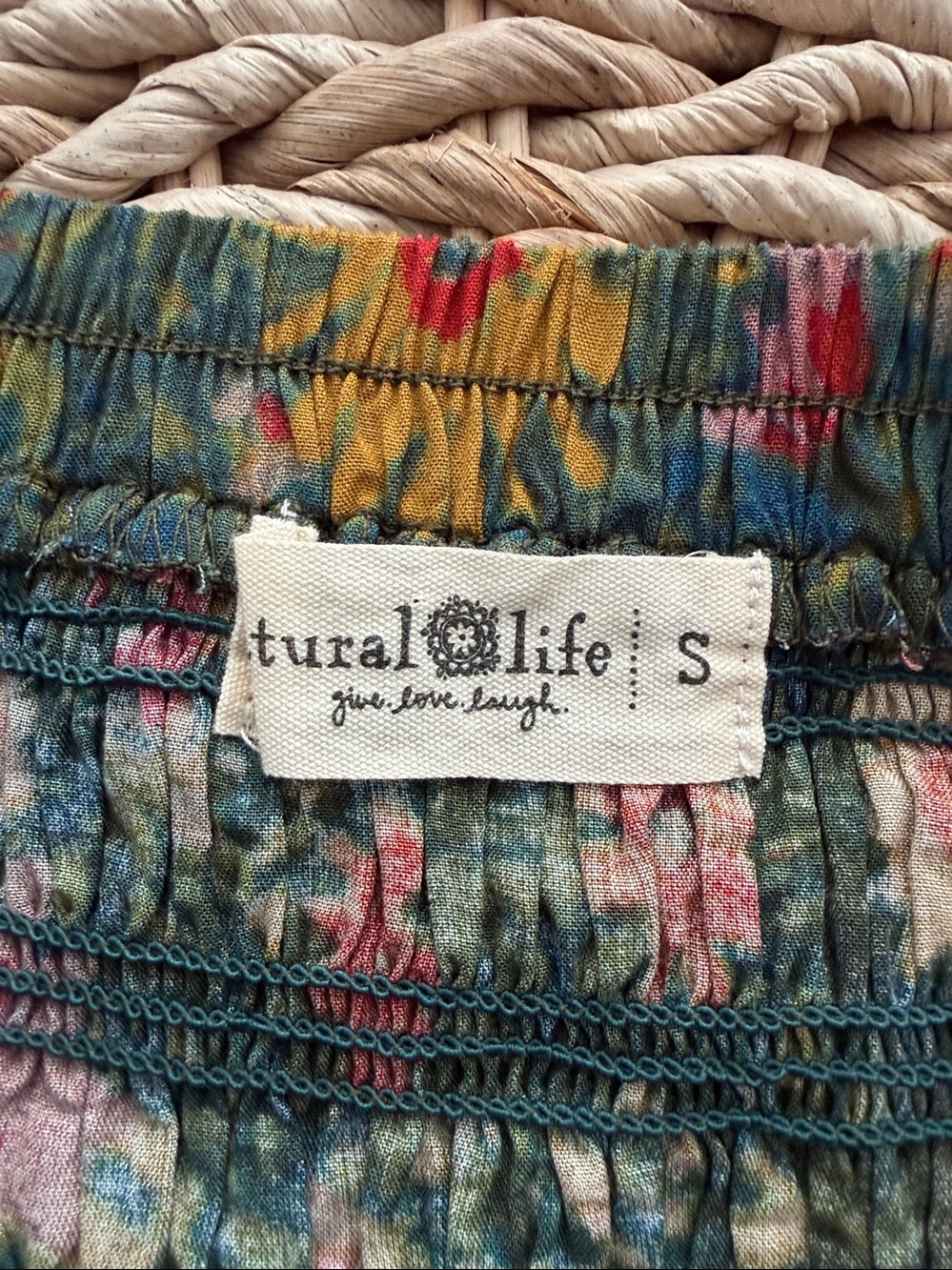 Natural Life Smocked Waist Floral Mini Skirt Boho Teal size S - Picture 9 of 10